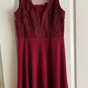 Grace Red Plunge Neck A-line Midi Dress